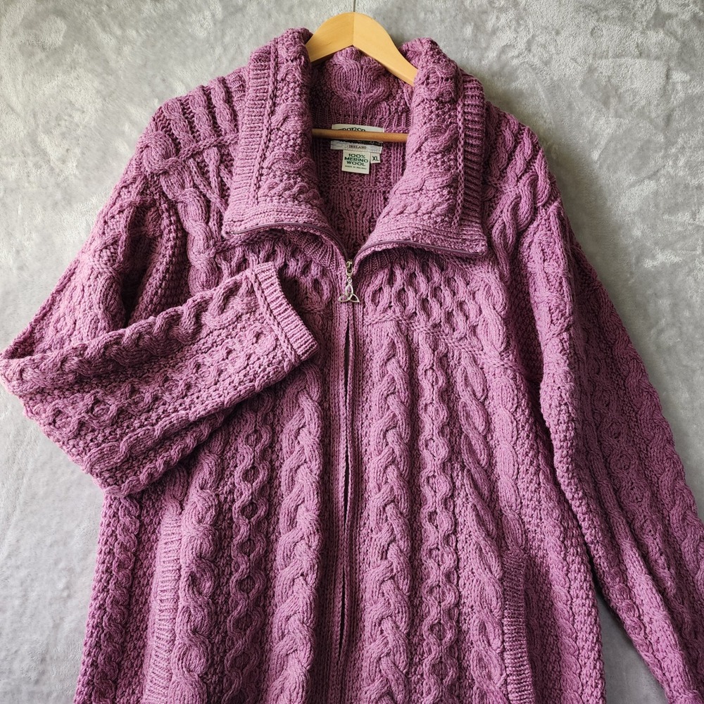 Aran Crafts Sweater Womens XL Merino Wool Ireland Cable Knit Cardigan Fisherman